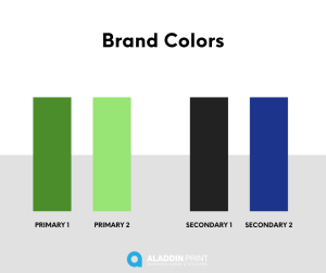 Image of primary and secondary branding colours, aladdin print, branding
