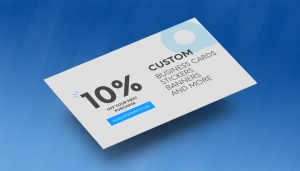 Image of a giveaway coupon card, aladdin print custom printing, business card printer