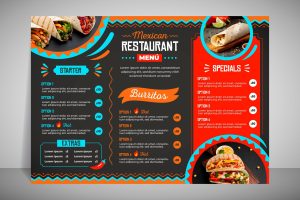 Image of well designed restaurant menu, aladdin print shop, custom menu printing